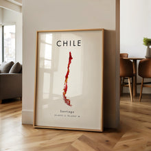 Chile Map PRINTED Poster  Red and Gold  South America  Wall Art Print  Home Decor  Geography Map Gift  Wallpaper 4383317884