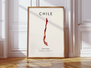 Chile Map PRINTED Poster  Red and Gold  South America  Wall Art Print  Home Decor  Geography Map Gift  Wallpaper 4383317884