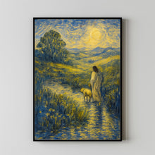 Christian Artwork Jesus with Lamb Wall Art, Serene landscape Print of vintage Jesus Poster Art