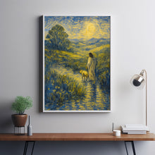 Christian Artwork Jesus with Lamb Wall Art, Serene landscape Print of vintage Jesus Poster Art