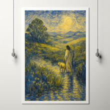 Christian Artwork Jesus with Lamb Wall Art, Serene landscape Print of vintage Jesus Poster Art