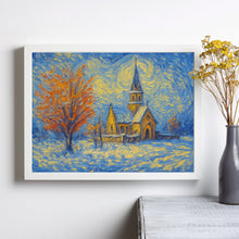 Christian Artwork, Church Painting Christmas Wall Art, Winter Wall Art, Snowy