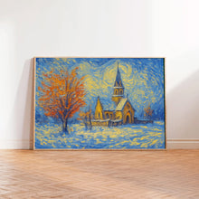 Christian Artwork, Church Painting Christmas Wall Art, Winter Wall Art, Snowy