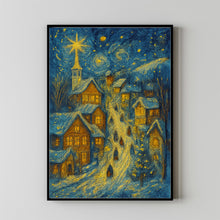 Christmas Evening Wall Art Cute Village Christmas Decor Hello December Print Winter Holiday Decor