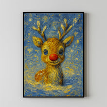 Christmas Reindeer art Wall Art, White & Red Rudolph Painting, Christmas Holiday Decor