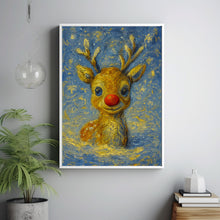 Christmas Reindeer art Wall Art, White & Red Rudolph Painting, Christmas Holiday Decor