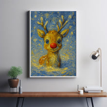 Christmas Reindeer art Wall Art, White & Red Rudolph Painting, Christmas Holiday Decor