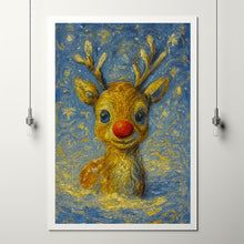 Christmas Reindeer art Wall Art, White & Red Rudolph Painting, Christmas Holiday Decor