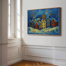 Christmas Town Art, Samsung Digital Wallpaper, Snowy Winter Village TV Art, Minimalist Holiday Tv Art