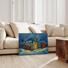 Christmas Town Art, Samsung Digital Wallpaper, Snowy Winter Village TV Art, Minimalist Holiday Tv Art