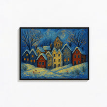 Christmas Town Art, Samsung Digital Wallpaper, Snowy Winter Village TV Art, Minimalist Holiday Tv Art