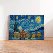 Christmas Town Print Snowy Winter Village, Holiday Wall Art