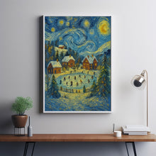 Christmas Town Print Snowy Winter Village, Holiday Wall Art