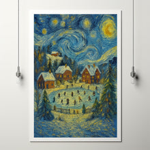 Christmas Town Print Snowy Winter Village, Holiday Wall Art