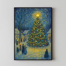 Christmas Tree Art Print Cozy Winter Village Scene