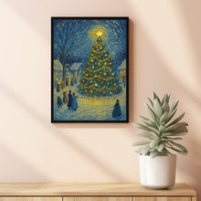 Christmas Tree Art Print Cozy Winter Village Scene