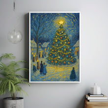 Christmas Tree Art Print Cozy Winter Village Scene