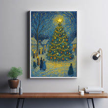 Christmas Tree Art Print Cozy Winter Village Scene