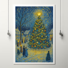 Christmas Tree Art Print Cozy Winter Village Scene