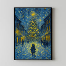 Christmas Tree Night Art Print Snowy Winter Girl