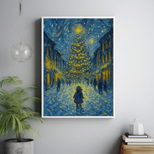 Christmas Tree Night Art Print Snowy Winter Girl