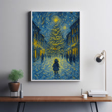 Christmas Tree Night Art Print Snowy Winter Girl