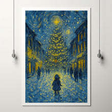 Christmas Tree Night Art Print Snowy Winter Girl