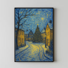 Christmas Tree Winter Village Painting Classic Holiday Wall Art