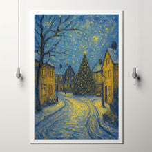 Christmas Tree Winter Village Painting Classic Holiday Wall Art