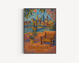 Cincinnati Ohio Art Print, Midwest Travel Poster, Illustrated City Wall Decor