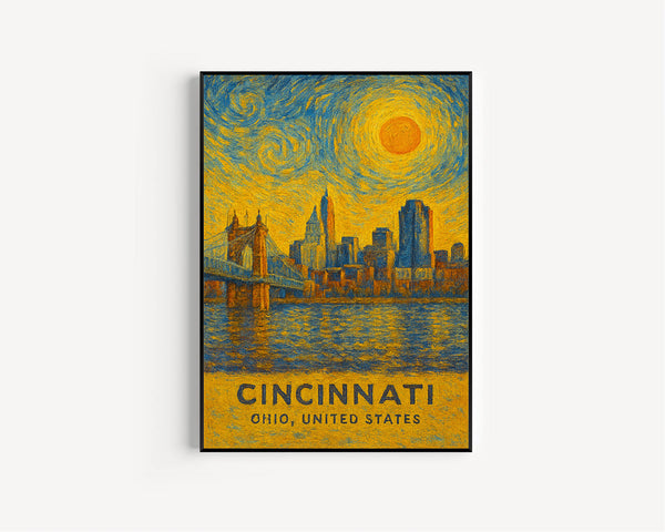 Cincinnati Poster Print, Cincinnati Travel Poster, Cincinnati Van Gogh Style Wall Art, Cincinnati, Ohio, United States