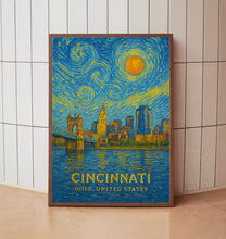 Cincinnati Poster Print, Cincinnati Travel Poster, Cincinnati Van Gogh Style Wall Art, Cincinnati, Ohio, United States1