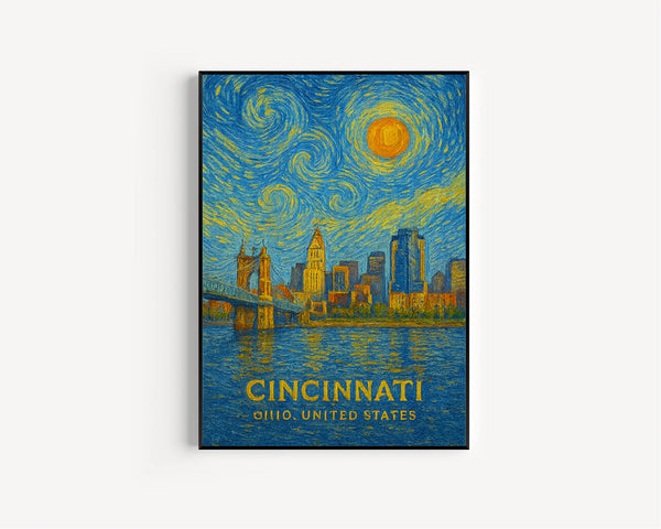 Cincinnati Poster Print, Cincinnati Travel Poster, Cincinnati Van Gogh Style Wall Art, Cincinnati, Ohio, United States1