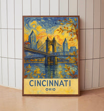 Cincinnati Travel Poster, Cincinnati Ohio Travel Wall Art, John Roebling Bridge Poster, Ohio Gifts, Personalised Gifts, Birthday Present