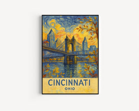 Cincinnati Travel Poster, Cincinnati Ohio Travel Wall Art, John Roebling Bridge Poster, Ohio Gifts, Personalised Gifts, Birthday Present