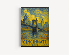 Cincinnati Travel Poster, Cincinnati Ohio Travel Wall Art, John Roebling Bridge Poster, Ohio Gifts, Personalised Gifts, Birthday Present (2)