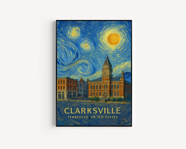Clarksville Poster Print, Clarksville Travel Poster, Clarksville Van Gogh Style Wall Art, Clarksville, Tennessee, United States