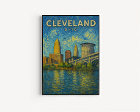 Cleveland Decor, Cleveland Travel Poster, Mid Century Ohio State Wall Art, Cleveland Skyline Print, Cleveland Digital Artwork