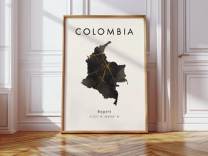 Colombia Map PRINTED Poster  Black and Gold  South America  Wall Art Print  Home Decor  Geography Map Gift  Wallpaper 4371901868