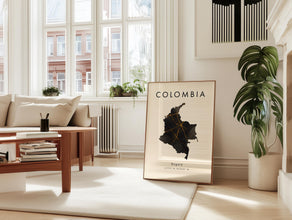 Colombia Map PRINTED Poster  Black and Gold  South America  Wall Art Print  Home Decor  Geography Map Gift  Wallpaper 4371901868
