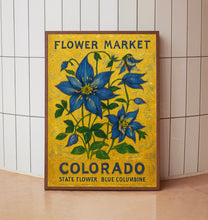 Colorado State Flower Art Print, Blue Columbine 1960_s Wall Art, Neutral Botanical Pastel Artwork, Colorado Flower