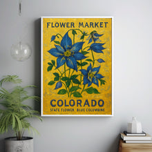 Colorado State Flower Art Print, Blue Columbine 1960_s Wall Art, Neutral Botanical Pastel Artwork, Colorado Flower