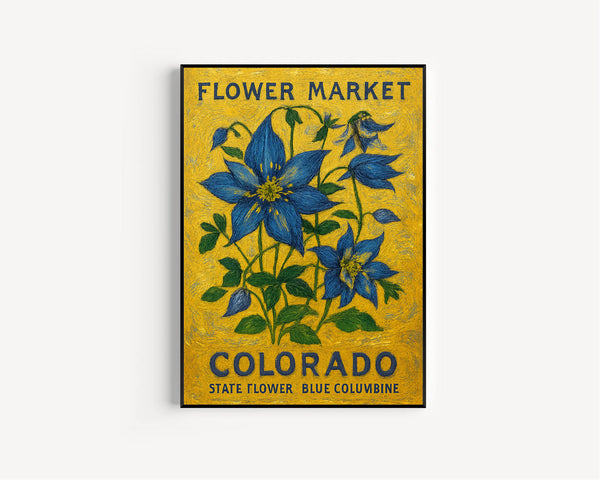 Colorado State Flower Art Print, Blue Columbine 1960_s Wall Art, Neutral Botanical Pastel Artwork, Colorado Flower