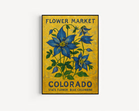 Colorado State Flower Art Print, Blue Columbine 1960_s Wall Art, Neutral Botanical Pastel Artwork, Colorado Flower