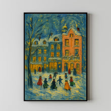 Colorful Christmas Town Wall Art, Retro Winter Holiday Art December Print, Christmas Farmhouse