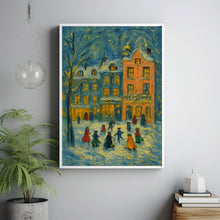 Colorful Christmas Town Wall Art, Retro Winter Holiday Art December Print, Christmas Farmhouse