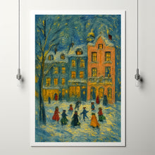 Colorful Christmas Town Wall Art, Retro Winter Holiday Art December Print, Christmas Farmhouse