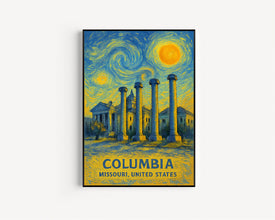 Columbia Poster Print, Columbia Travel Poster, Columbia Van Gogh Style Wall Art, Columbia, Missouri, United States