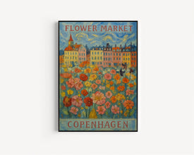 Copenhagen Flower Market Poster, Wall Decor, Denmark Floral Illustration, Botanical Gallery Wall Art, Gift For Friend, Travel Poster, Modern