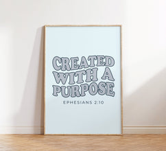 Created with a purpose Print, Retro Christian Wall Art, Christian Poster, Bible Verse, Digital Download, Scripture Printable Art 1536554333